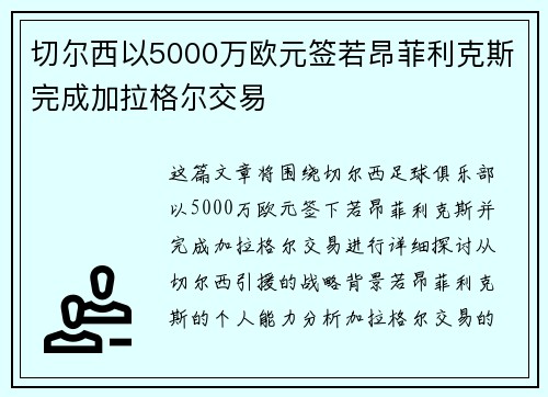 切尔西以5000万欧元签若昂菲利克斯完成加拉格尔交易